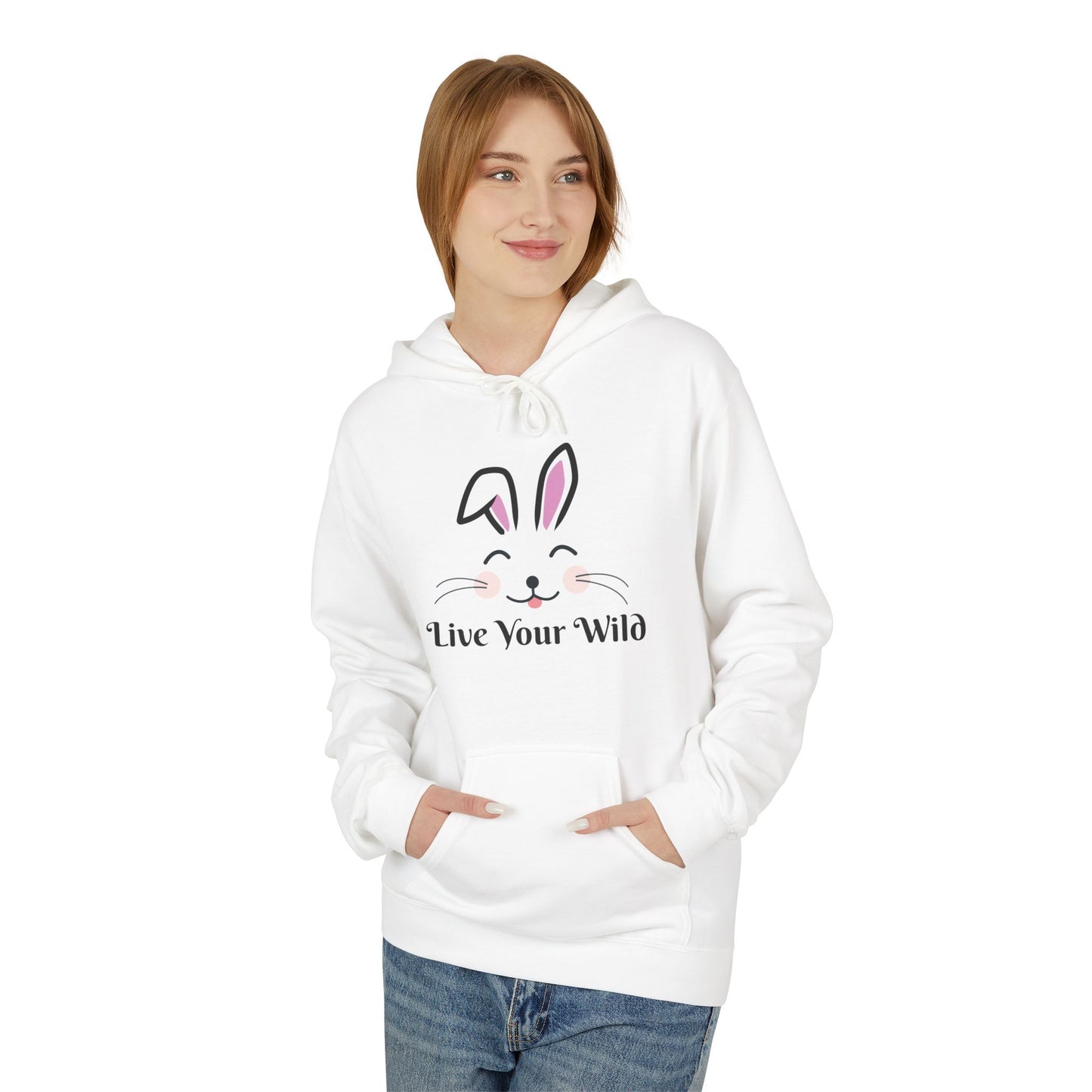 Cute Bunny Live Your Wild Hoodie, Unisex Fleece Hoodie, Spring Fashion, Easter Gift, Cozy Casual Wear, Animal Lovers Sweatshirt